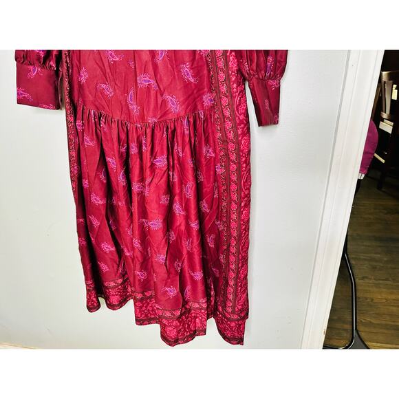 DEREK LAM COLLECTIVE Red Floral Chiffon Keyhole Neckline Parachute Sleeves Dress - Picture 9 of 16